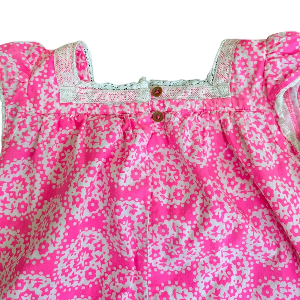 Mini Boden Girls Dress Size 2-3Y – Pink Floral Medallion Print with Lace Trim